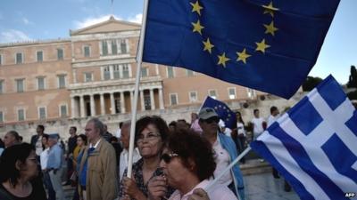 Protesters in front of the Greek parliament in Athens