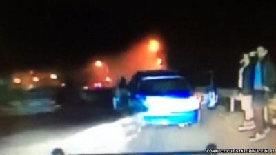 Dashboard camera shot of car ploughing into back of second