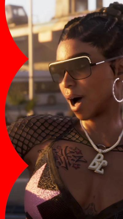 A screen grab grom the GTA trailer showing a woman with tied back hair wearing sunglasses and jewellery