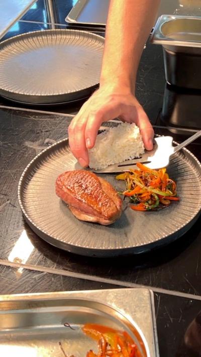 A chef prepares food