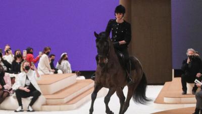 Charlotte Casiraghi rides horse on catwalk