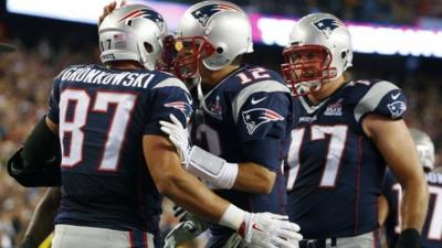 Rob Gronkowski and Tom Brady celebrate