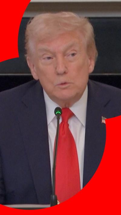 Donald Trump speaks into a microphone