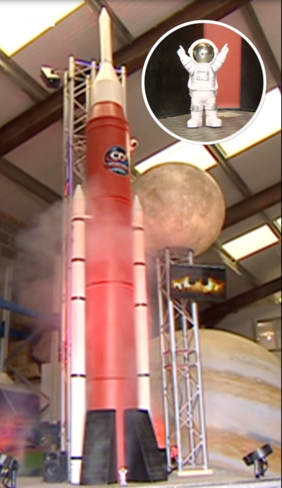 The interactive replica of the spacecraft in a hangar.