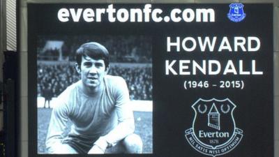 Goodison Park pays tribute to former Everton manager Howard Kendall