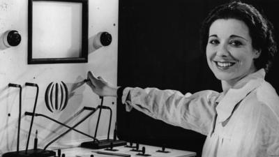 Canadian actress Joan Miller at the switchboard in the television studio at Alexandra Palace, preparing for her part in 'Picture Page.'