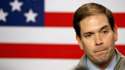 Republican presidential candidate, Sen. Marco Rubio, R-Fla. listens to a question from the media after a town hall meeting at the Saint Anselm Institute of Politics in Manchester, N.H., on 4 February 2016