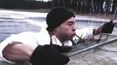 A US soldier in the lake