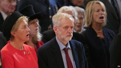 Jeremy Corbyn during the national anthem