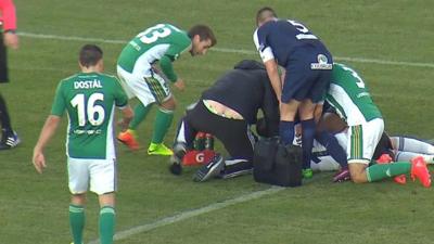 Francis Kone helps Bohemians' Martin Berkovec