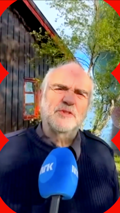 Johan Helberg stood in his garden speaking into a microphone, with the ship behind him