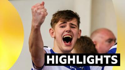 Darach McGonigle celebrates after St Patrick's College Maghera clinch a 17th MacRory Cup title