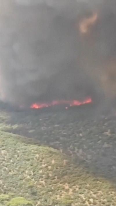 Aerial footage shows fire near Madrid