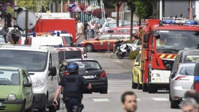 The scene near the church