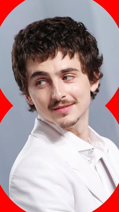 Actor Timothée Chalamet is wearing a white shirt and blazer, and looks back over his shoulder.