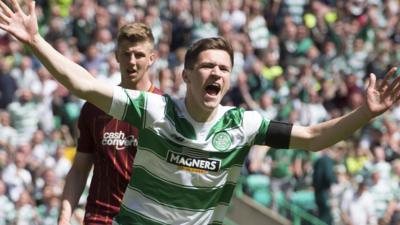 Celtic debutant Jack Aitchison, 16, celebrates scoring with his first touch against Motherwell