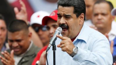 Venezuela's President Nicolas Maduro speaks during a rally with pro-government members of the public transport sector in Caracas, Venezuela 31 May 2016.