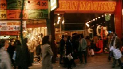 High street shop fronts in London circa 1980