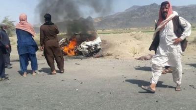 The purported site of the drone strike in the Ahmad Wal area of Balochistan in Pakistan