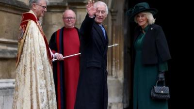 King Charles with Queen Camilla outside St. George's Chapel, Windsor Castle