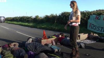 Climate change protesters are blocking the entrance to the Valero oil refinery in Pembrokeshire