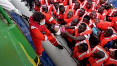 Migrants on a boat