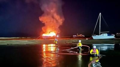 RNLI Wells assisting Norfolk Fire and Rescue Service