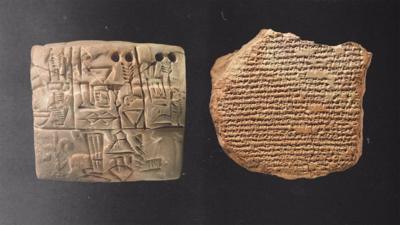 A photograph of two ancient tablets