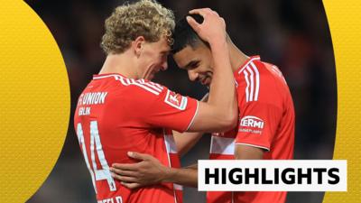 Leopold Querfeld and Danilho Doekhi of Union Berlin celebrate
