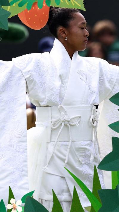 Naomi Osaka in white Japanese style outfit 