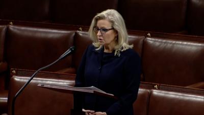 Liz Cheney delivers an impassioned House floor speech on the eve of a vote by colleagues to oust her from a party leadership role.