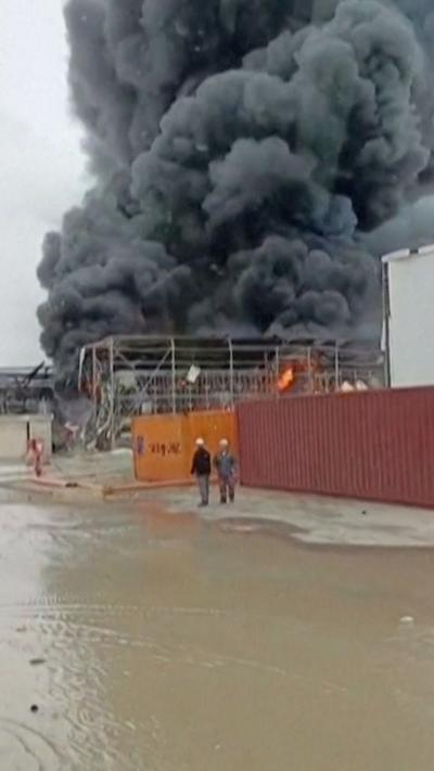 Smoke billows above an industrial site in southern Israel