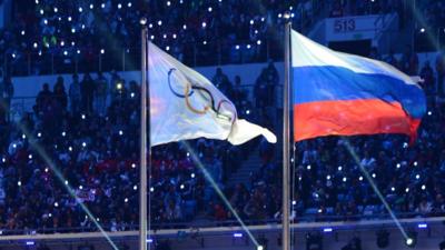 Olympic and Russian flags