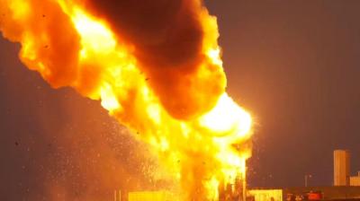 Explosion during rocket launch test