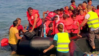 Migrants arriving in Lesbos