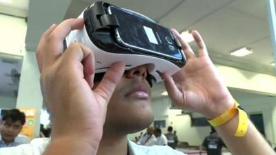 Viewer at technology show