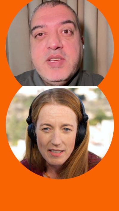 Split screen on Rushdi Abualouf and Yolande Knell.