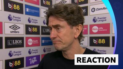 Thomas Frank frowns in post match interview