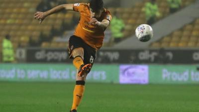 Ruben Neves scores against Derby at Molineux.