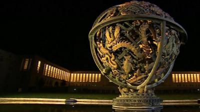 The Globe outside of the United Nations (UN) Offices on the opening day of Syrian peace talks on January 29, 2016 in Geneva.