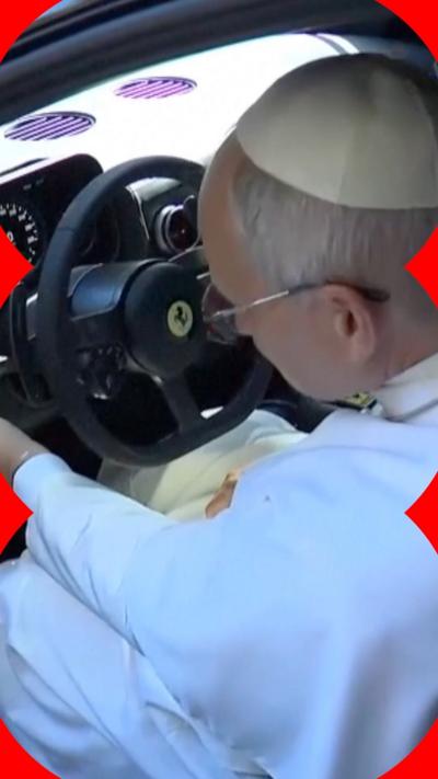 Pope Leo inside Ferrari