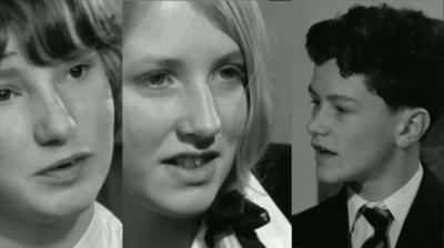 Three black and white images of children side-by-side