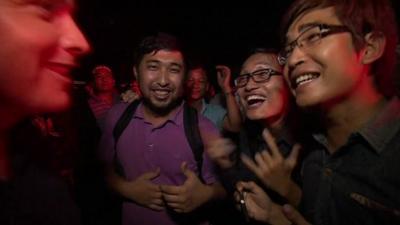 Jubilant NLD supporters in Myanmar