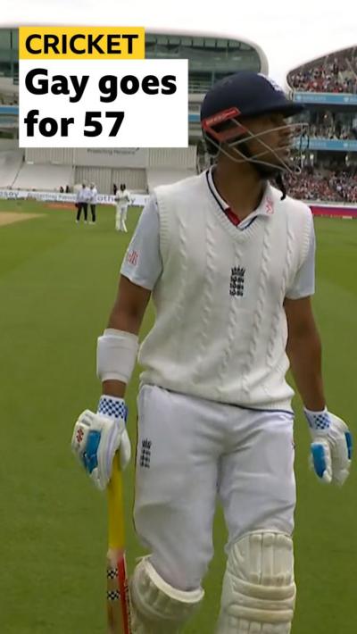 England's Emilio Gay gets bowled out by NZ on day two of their Test match at Lord's