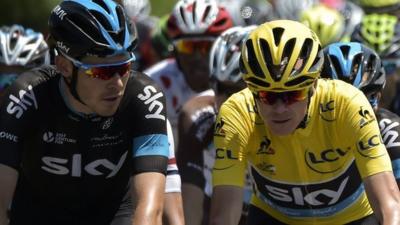 Team Sky's Luke Rowe and Chris Froome