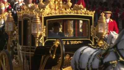 Chinese in gilt horse and carriage with Queen during state visit