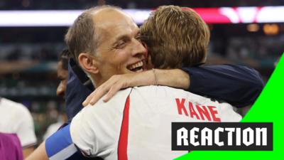 England head coach Thomas Tuchel embraces captain Harry Kane