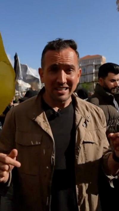 BBC's Hugo Bachega at Hezbollah demonstration in Beirut