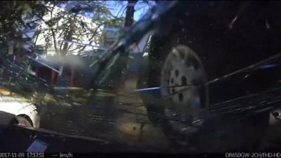 Dashcam view of car crashing into it