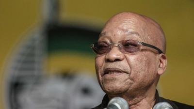 South African P:resident and South African ruling party African National Congress (ANC) President Jacob Zuma gestures as he gives the opening remarks at ANC"s 4th National General Council, on October 9, 2015